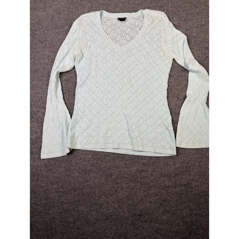 Talbots Women's Open Knit Sweater Pima Cotton Bell Sleeve Light Blue Size L